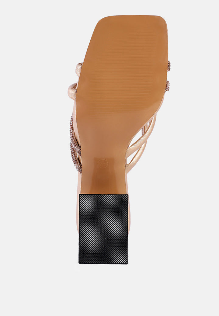 women cut out heel diamante sandals#color_gold