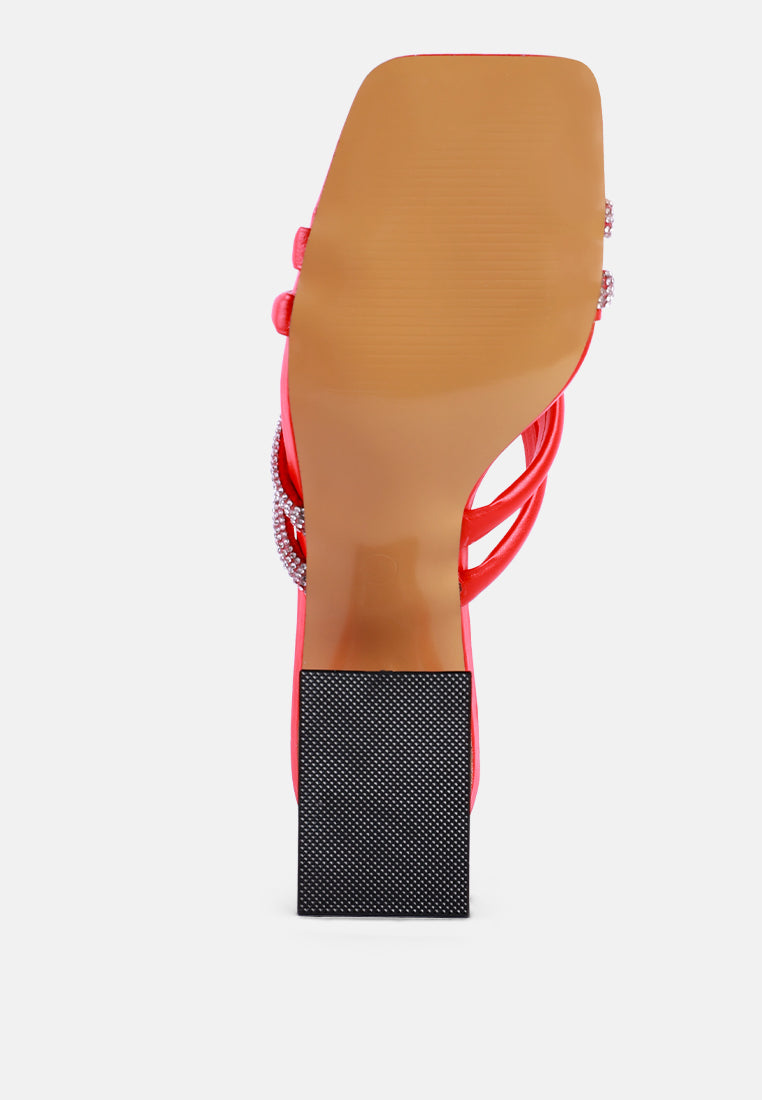 women cut out heel diamante sandals#color_red