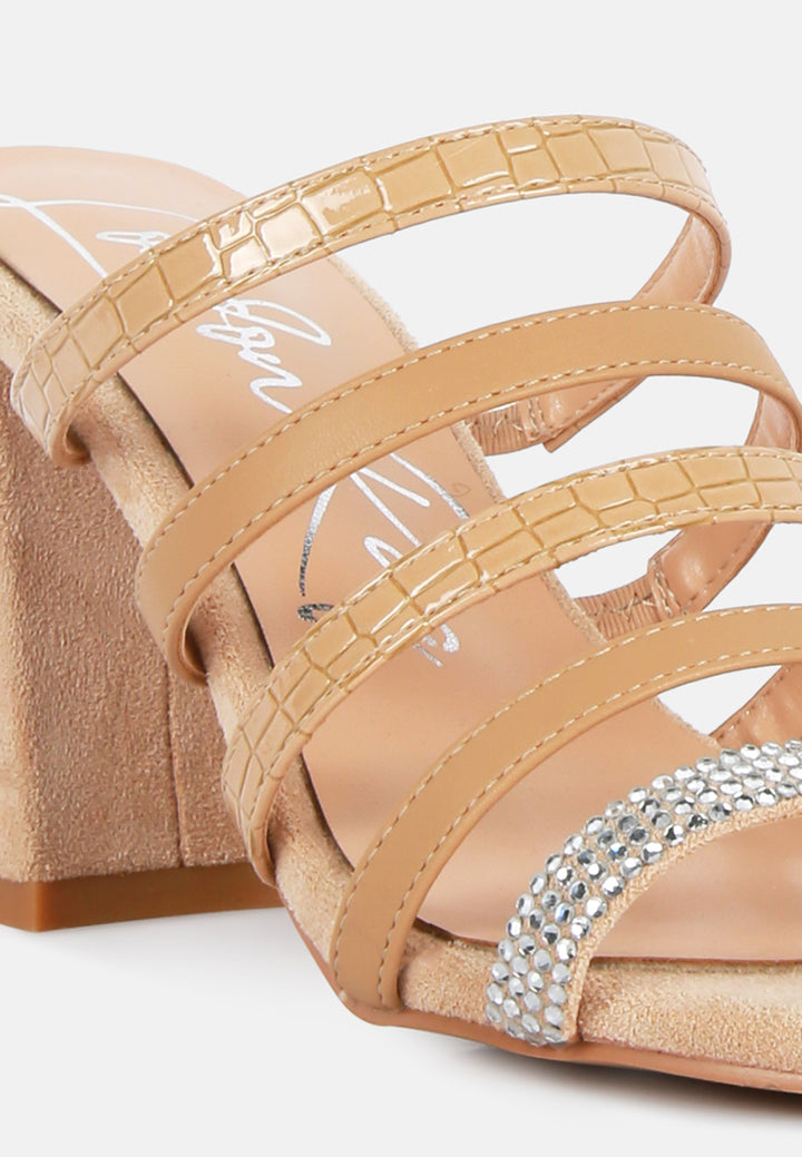 women multi strap diamante detail sandals#color_beige