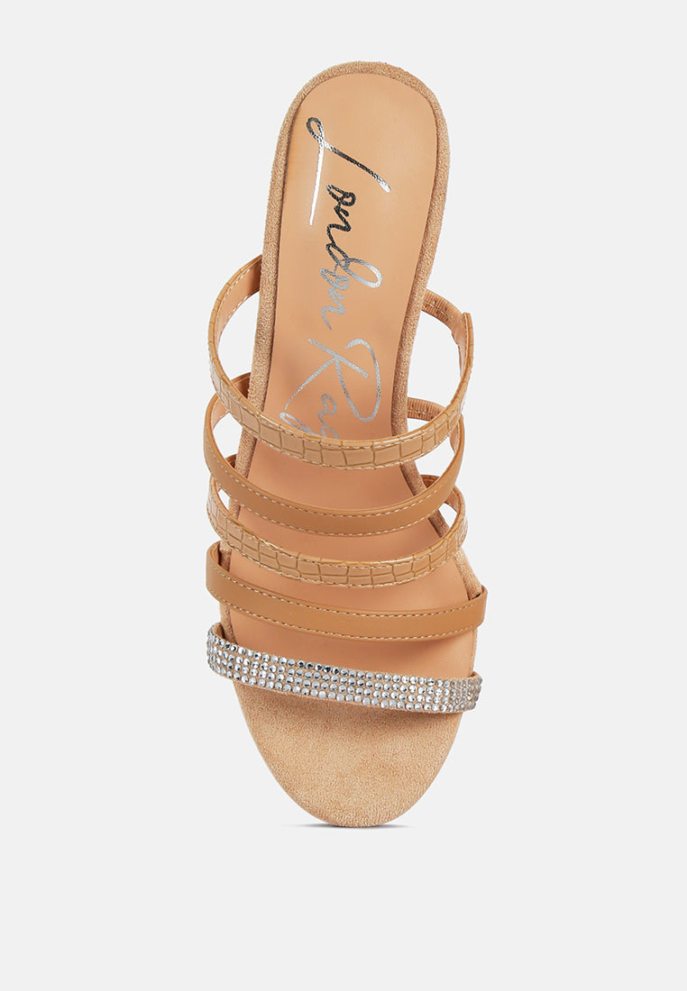 women multi strap diamante detail sandals#color_beige