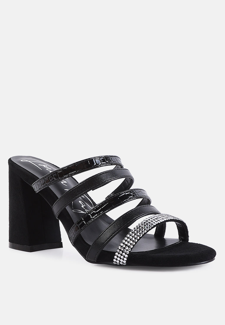 women multi strap diamante detail sandals#color_black