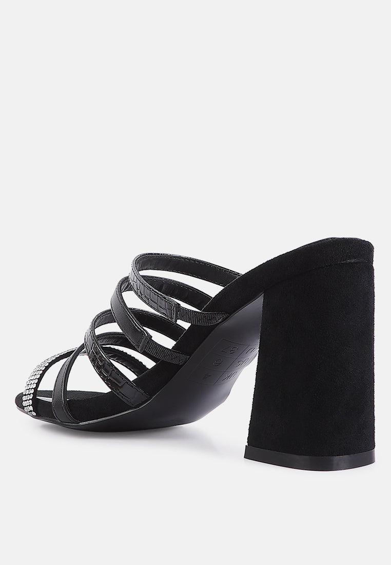 women multi strap diamante detail sandals#color_black