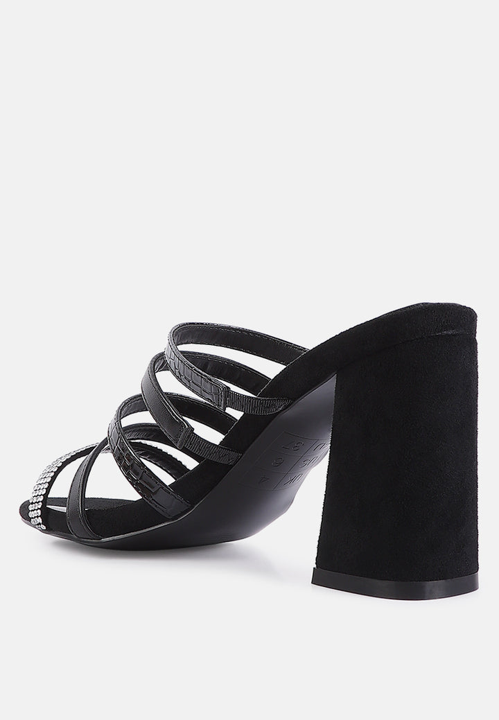 women multi strap diamante detail sandals#color_black