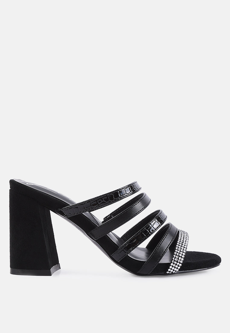 women multi strap diamante detail sandals#color_black