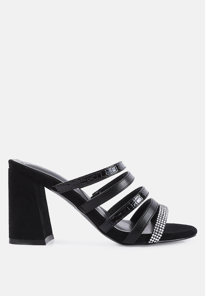 women multi strap diamante detail sandals#color_black