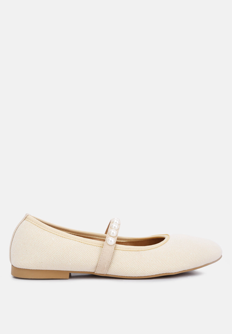 women pearl embellished ballerina flats#color_beige