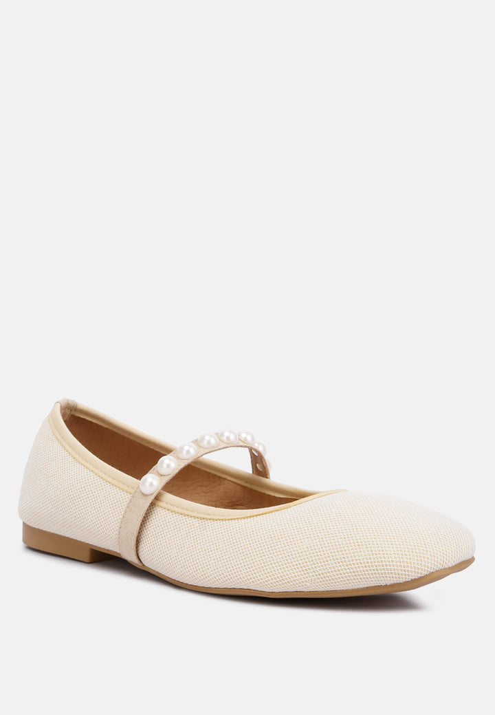 women pearl embellished ballerina flats#color_beige