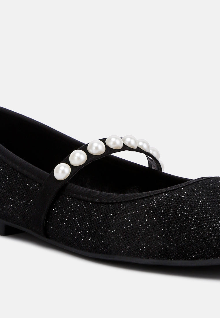 women pearl embellished ballerina flats#color_black