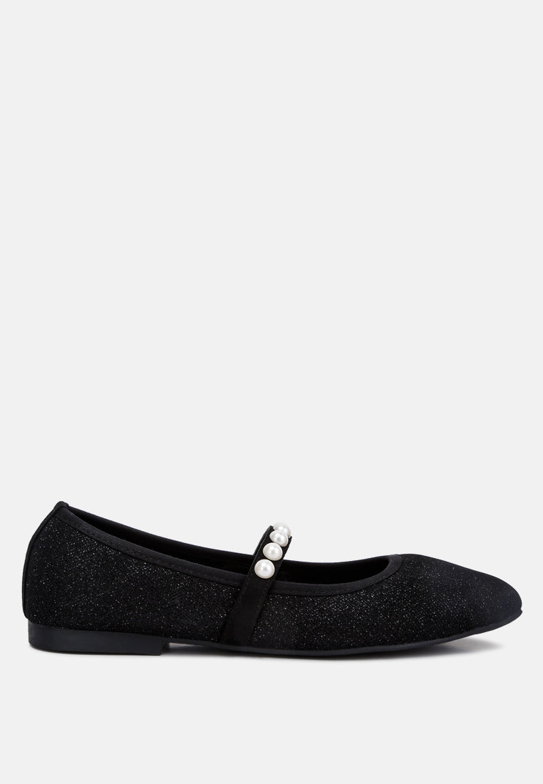 women pearl embellished ballerina flats#color_black