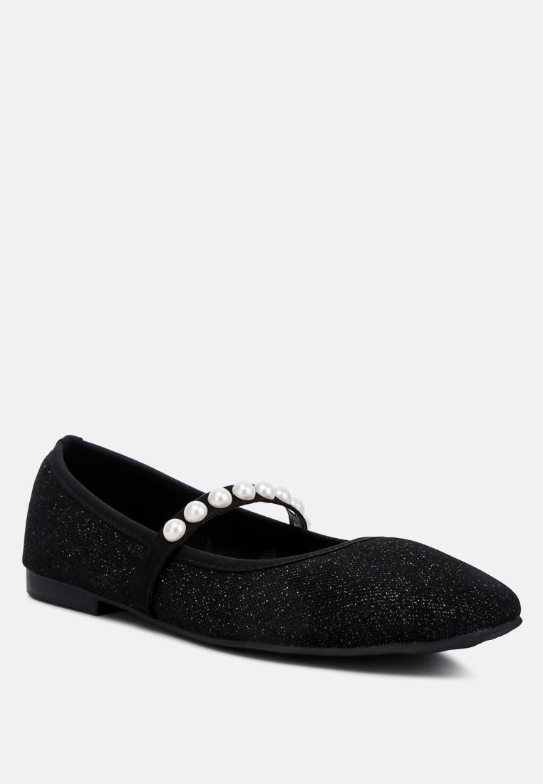 women pearl embellished ballerina flats#color_black