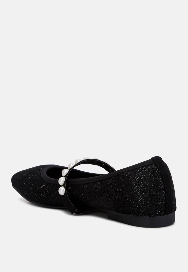 women pearl embellished ballerina flats#color_black