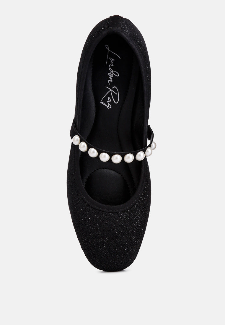 women pearl embellished ballerina flats#color_black