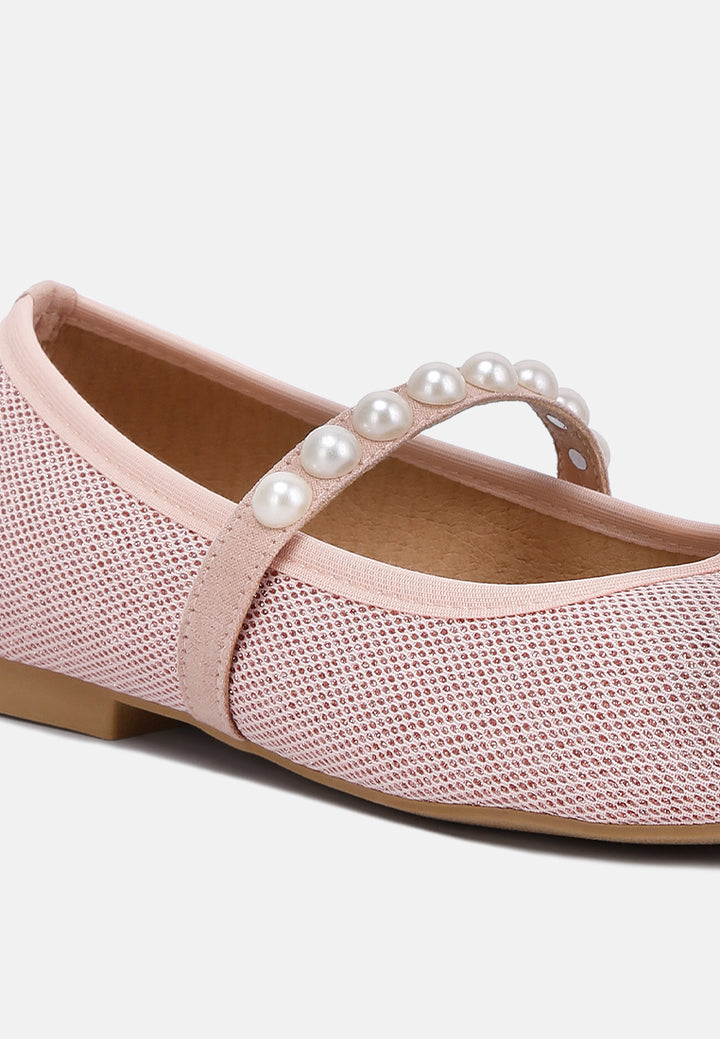 women pearl embellished ballerina flats#color_pink