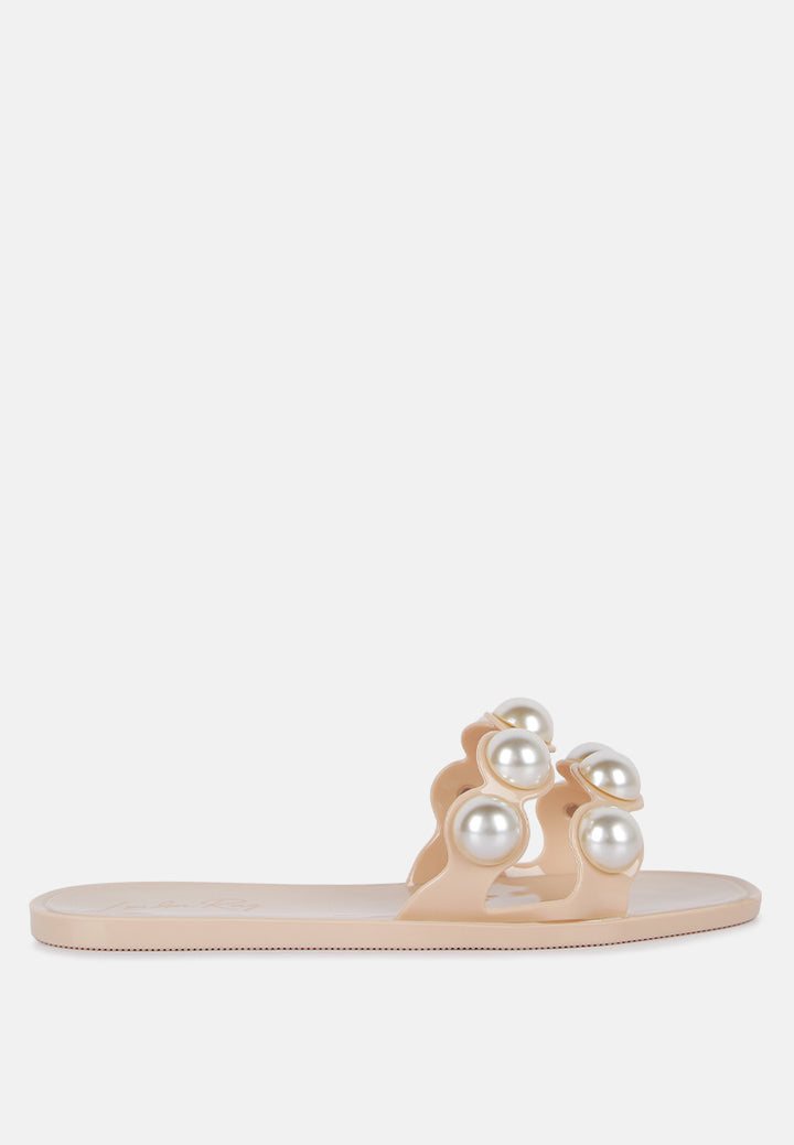 Women Pearl Detail Jelly Flats