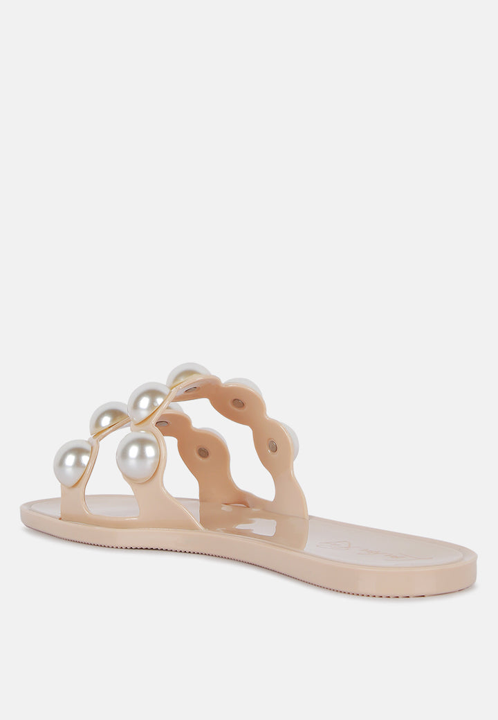 Women Pearl Detail Jelly Flats