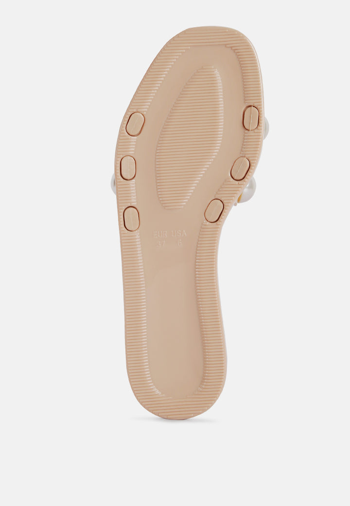 Women Pearl Detail Jelly Flats