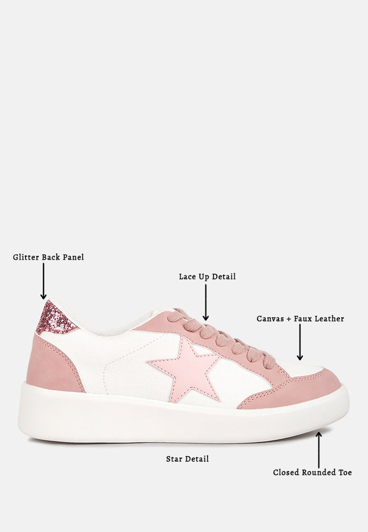 women glitter detail star applique sneakers#color_pink