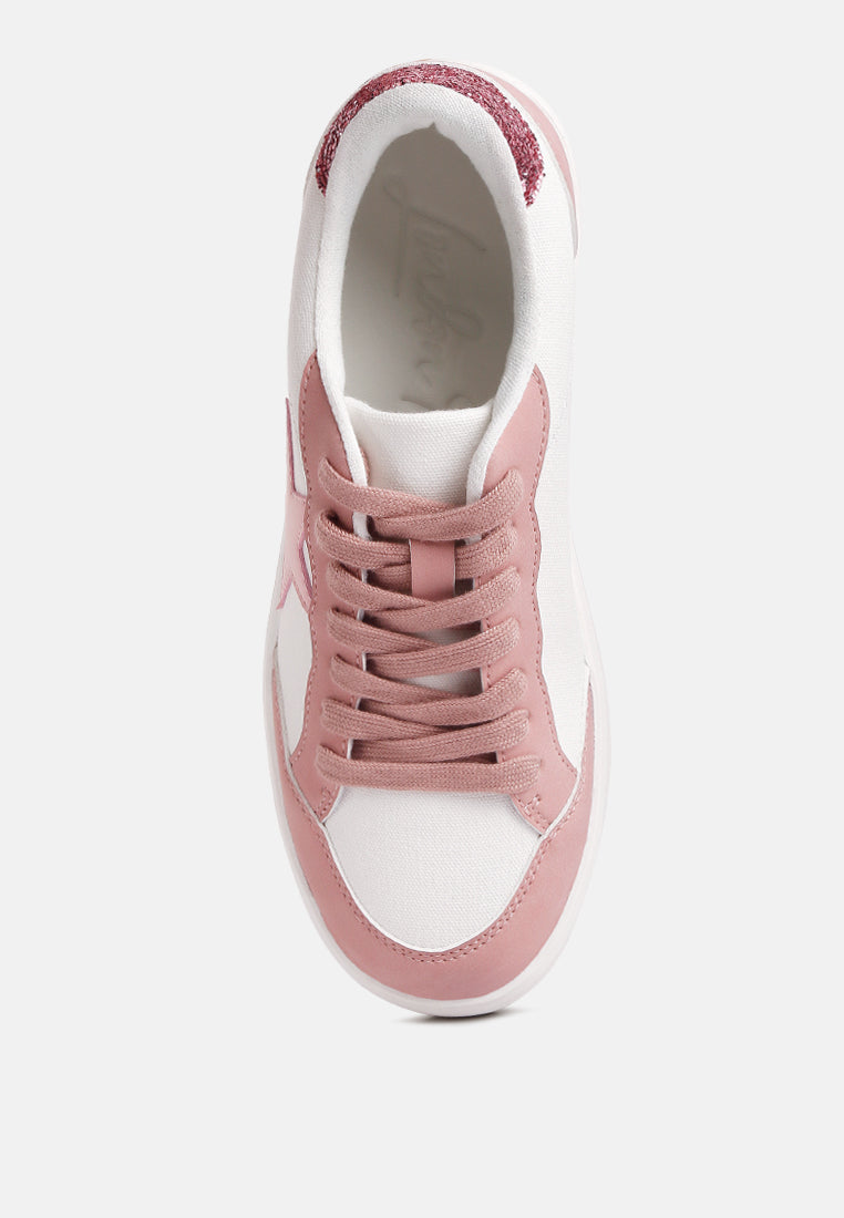 women glitter detail star applique sneakers#color_pink