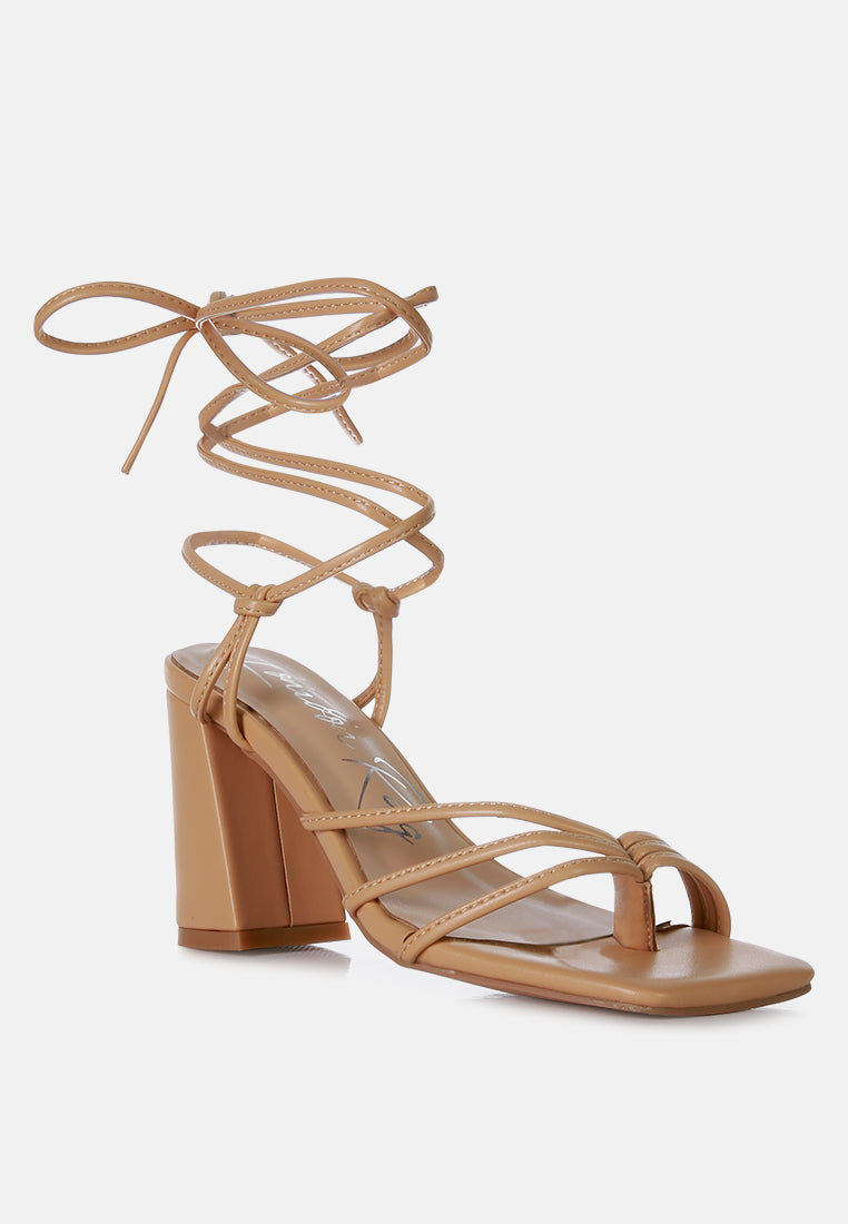 women toe ring tie up block sandals#color_nude