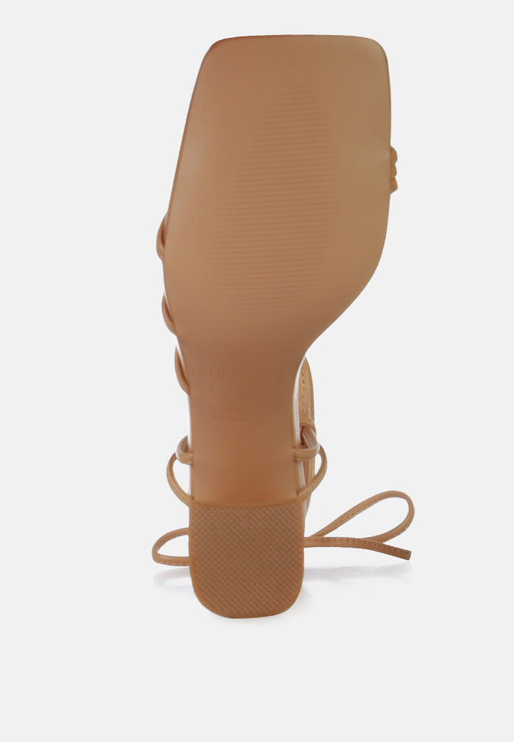 women toe ring tie up block sandals#color_nude