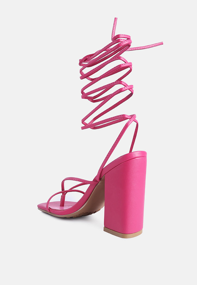 women lace up block heeled sandal#color_fuchsia