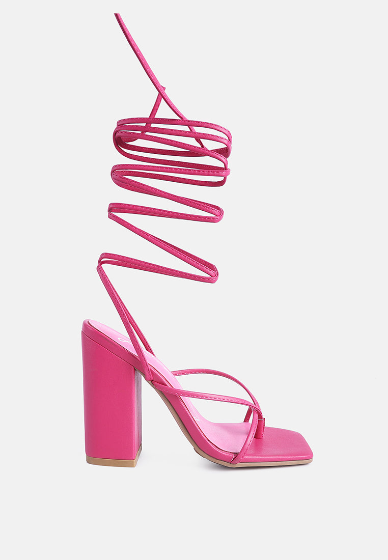 women lace up block heeled sandal#color_fuchsia