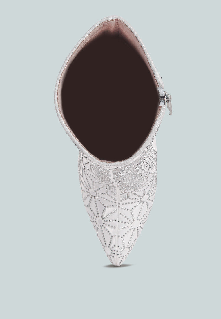 Women Mirror Embellished High Ankle Boots