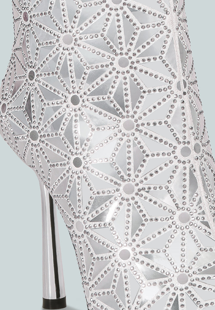 Women Mirror Embellished High Ankle Boots