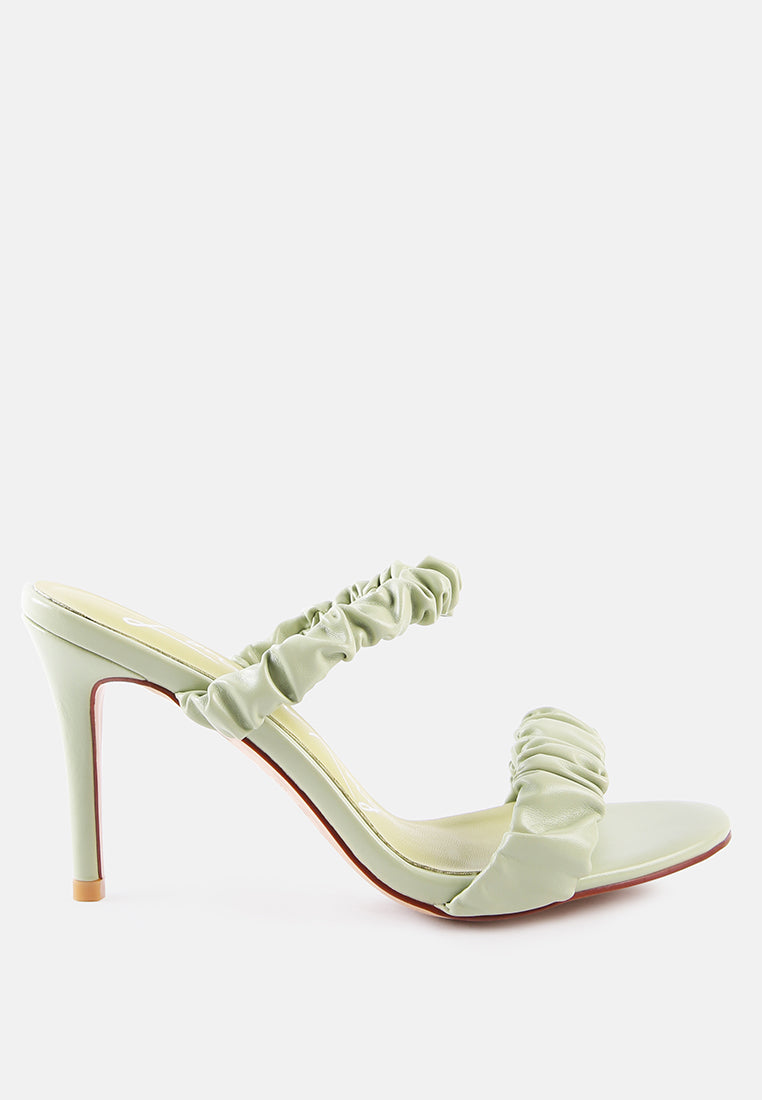 women gather straps slip-on heeled sandal#color_mint-green