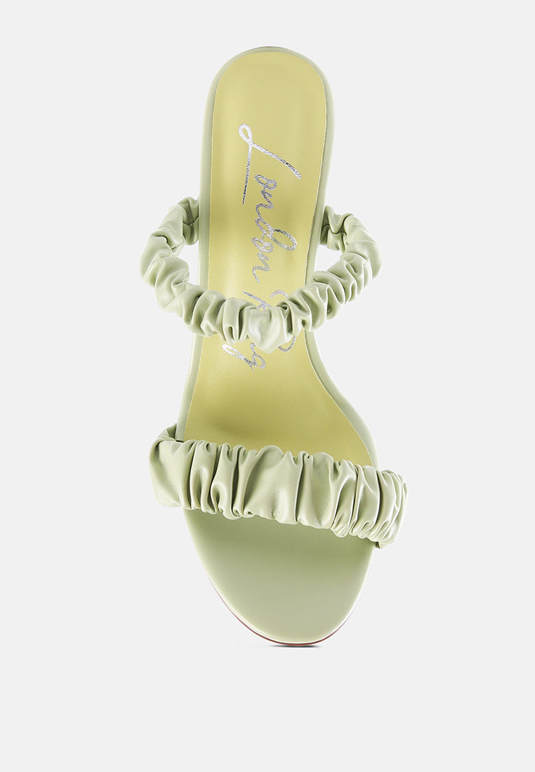 women gather straps slip-on heeled sandal#color_mint-green