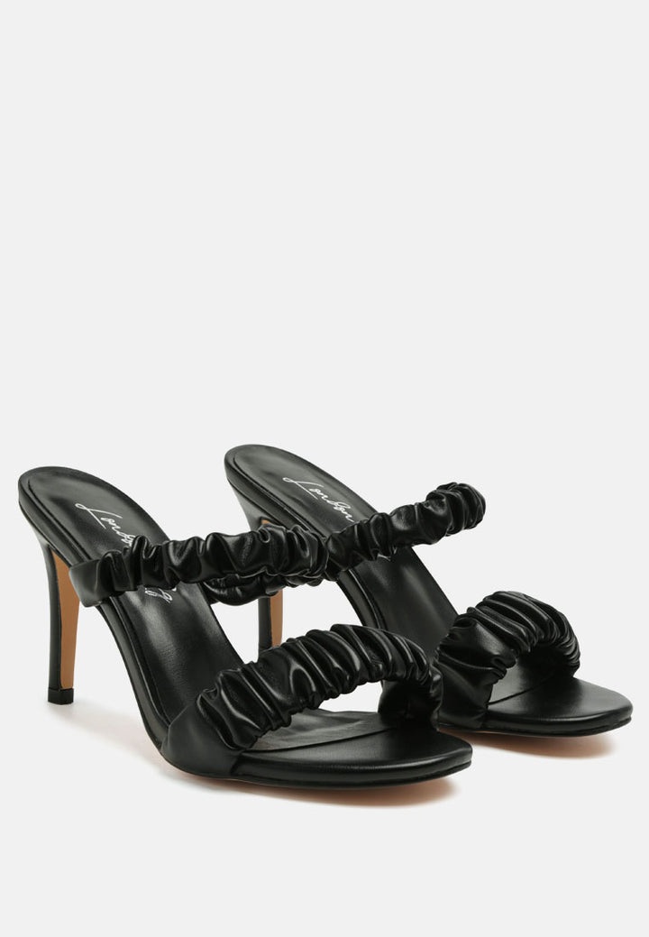 women gather straps slip-on heeled sandal#color_black