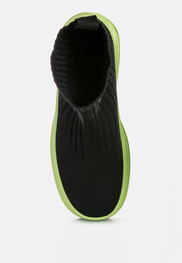 women knitted platform chunky boots#color_black