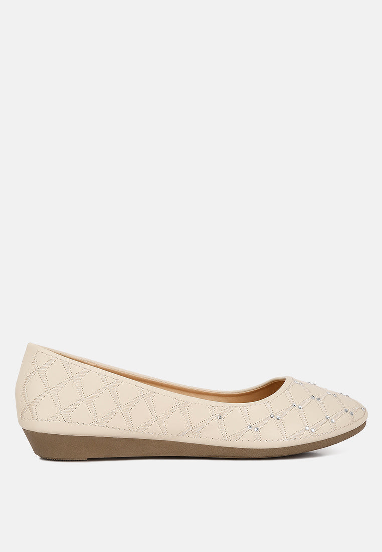 women rhinestone embellished ballerinas#color_beige