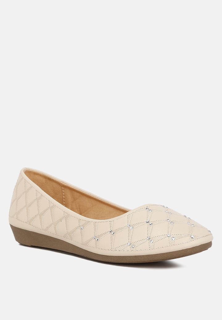 women rhinestone embellished ballerinas#color_beige