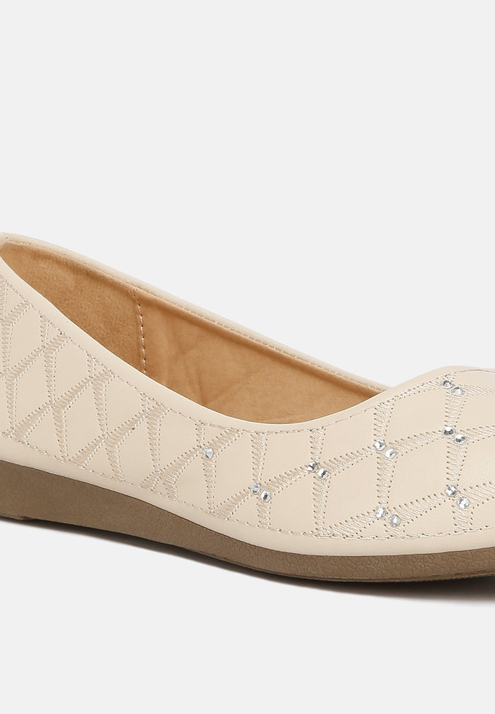 women rhinestone embellished ballerinas#color_beige
