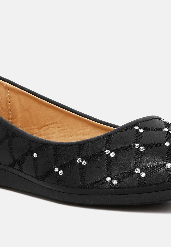 women rhinestone embellished ballerinas#color_black