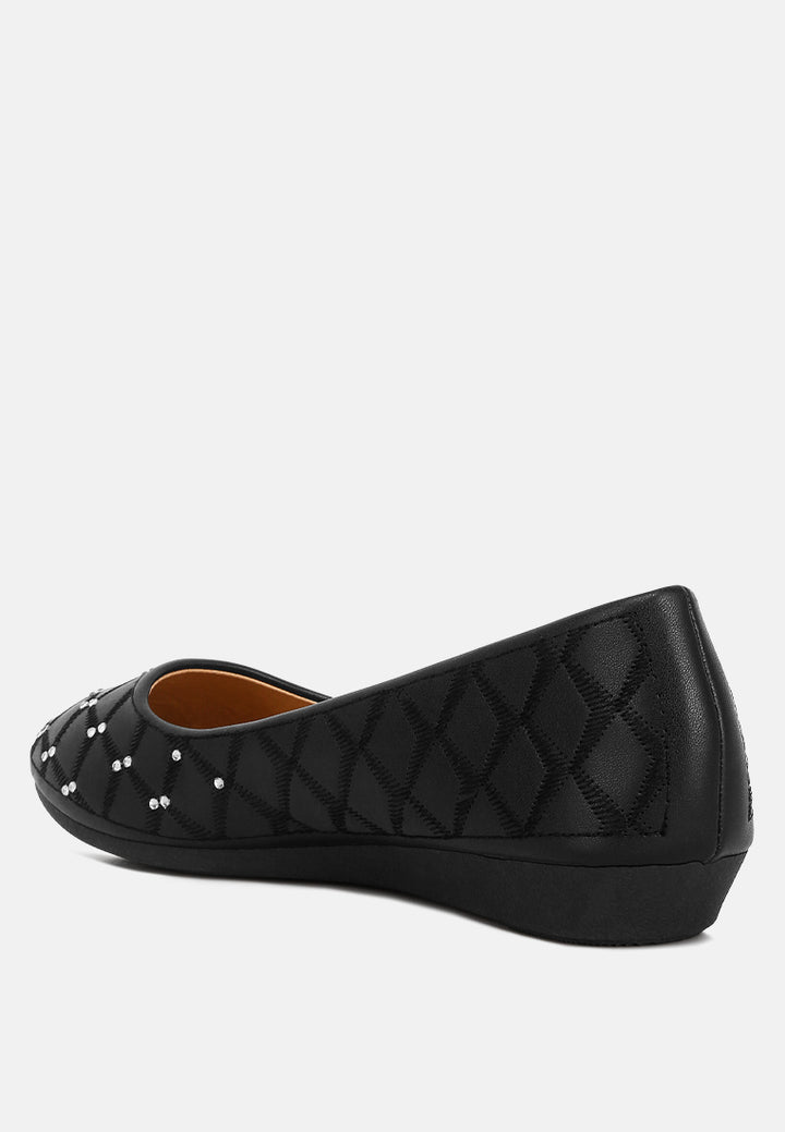women rhinestone embellished ballerinas#color_black