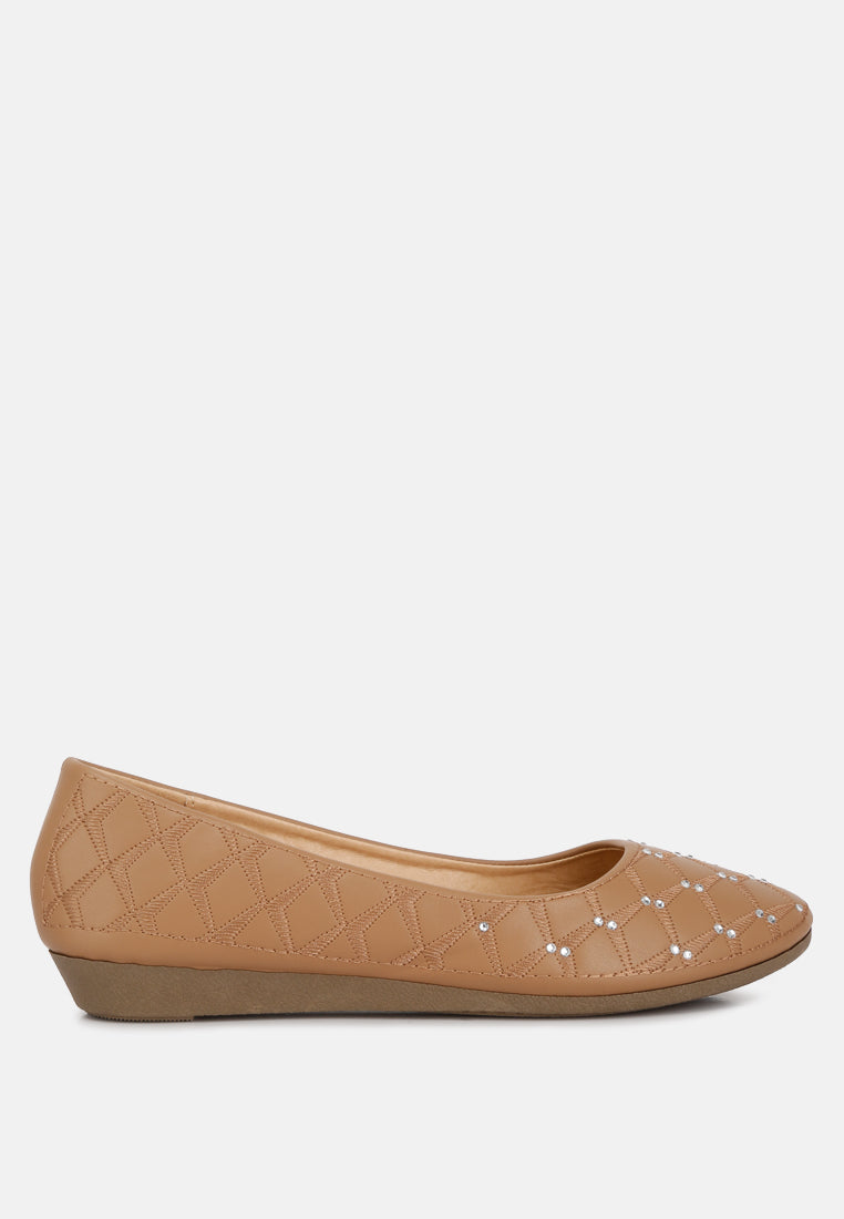 women rhinestone embellished ballerinas#color_tan