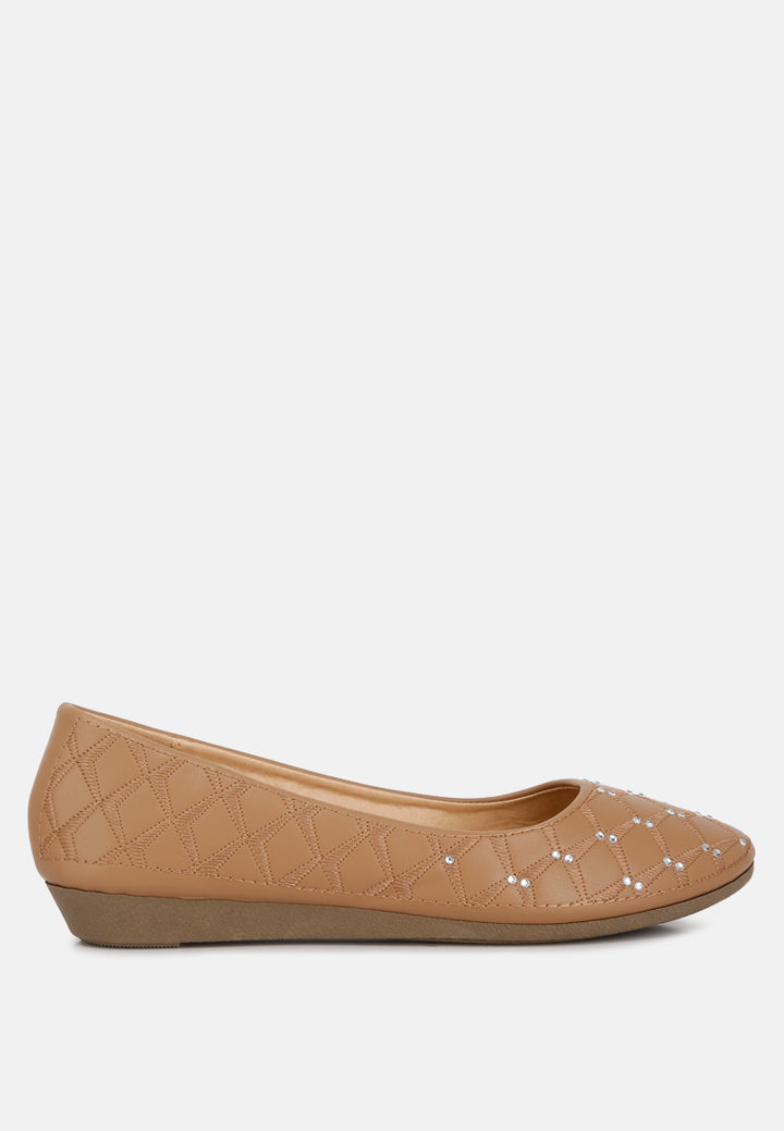 women rhinestone embellished ballerinas#color_tan