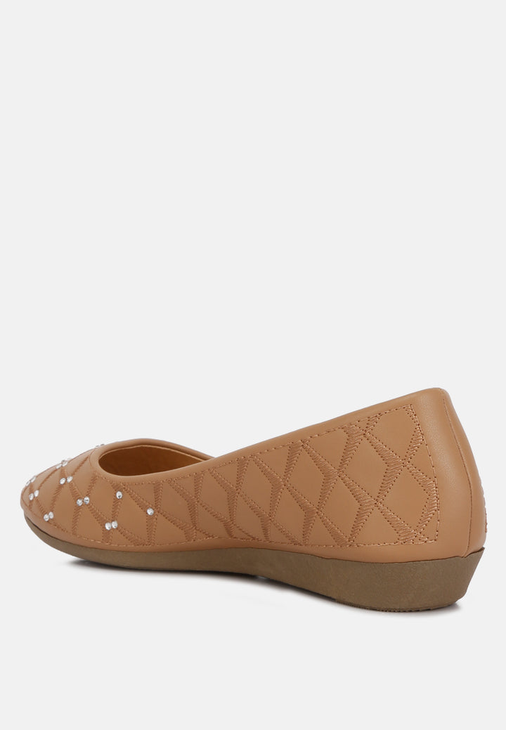 women rhinestone embellished ballerinas#color_tan