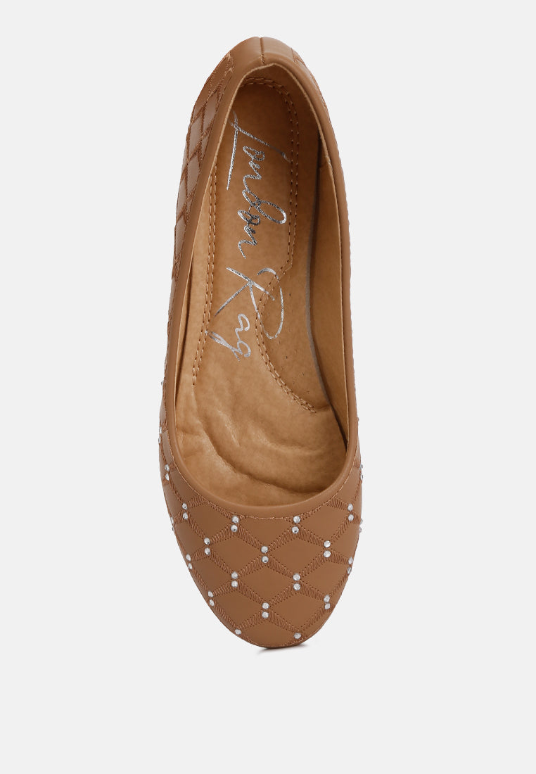 women rhinestone embellished ballerinas#color_tan