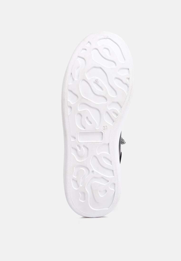 women rhinestones lace up sneakers#color_black