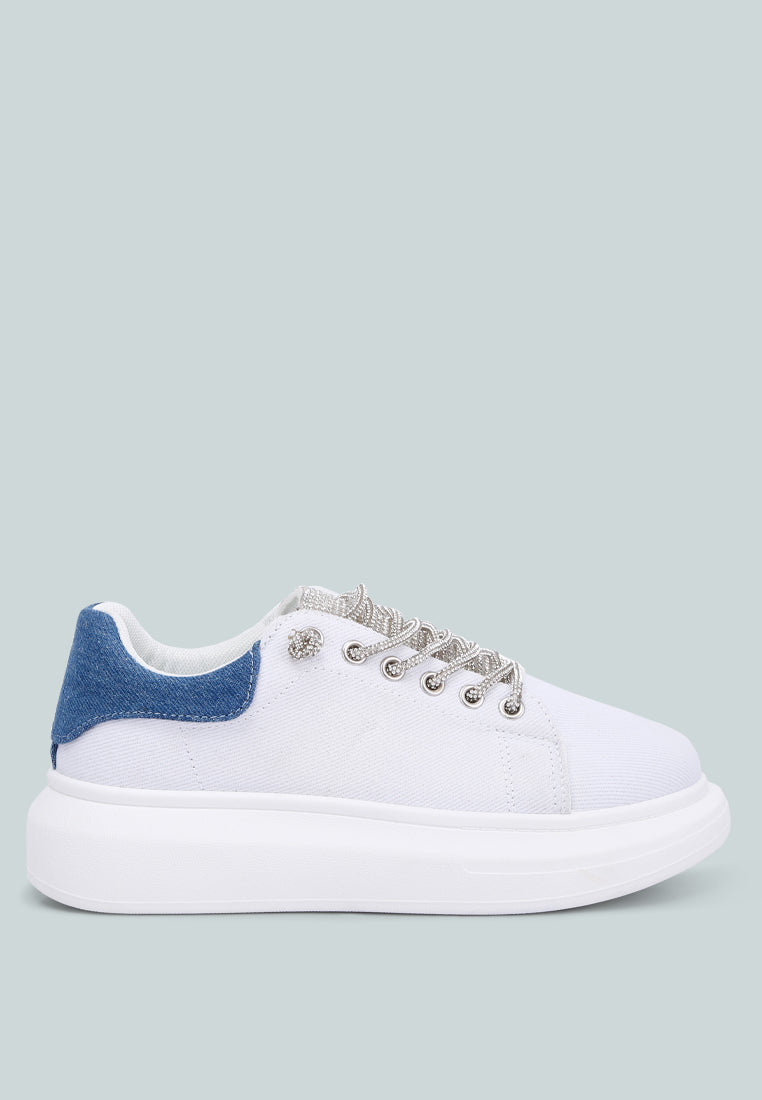 women rhinestones lace up sneakers#color_white