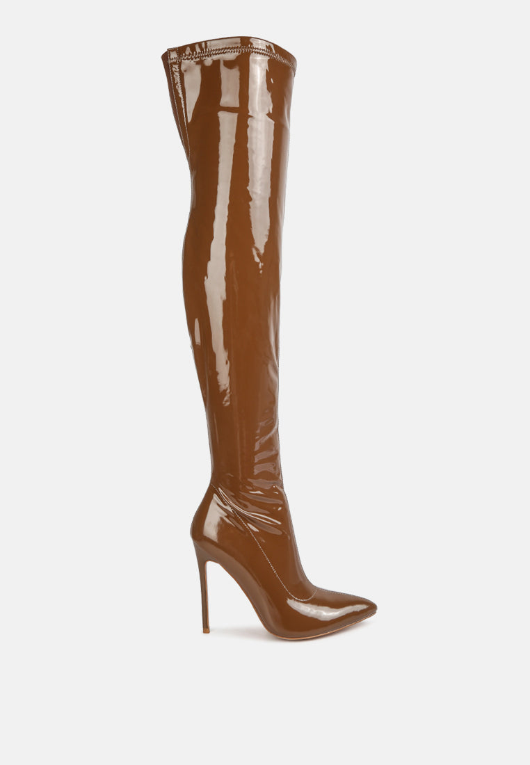 women stiletto long boots#color_brown