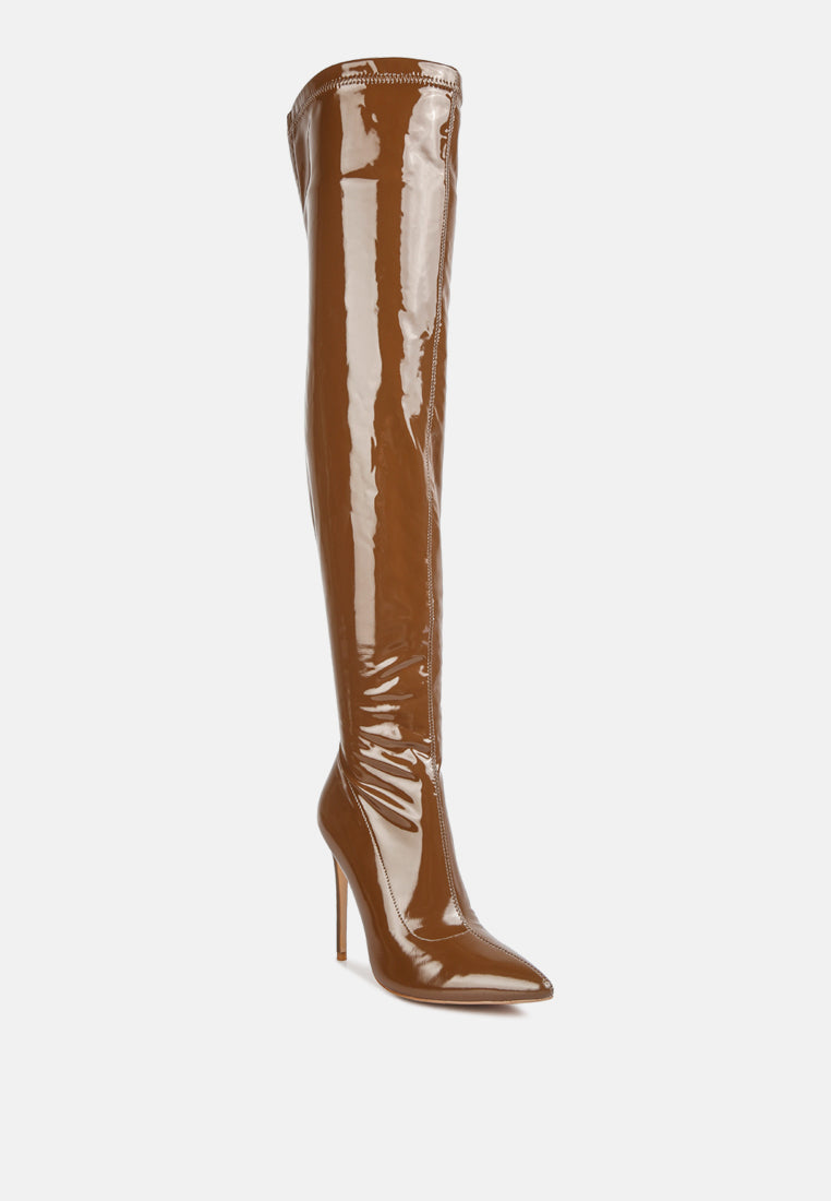 women stiletto long boots#color_brown