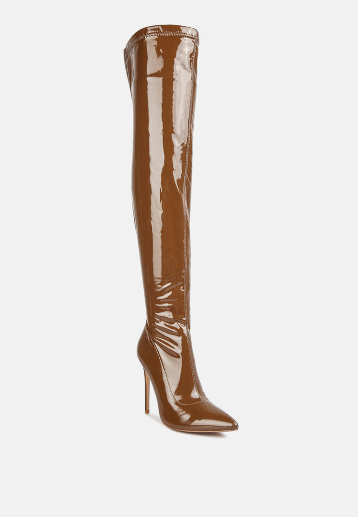 women stiletto long boots#color_brown