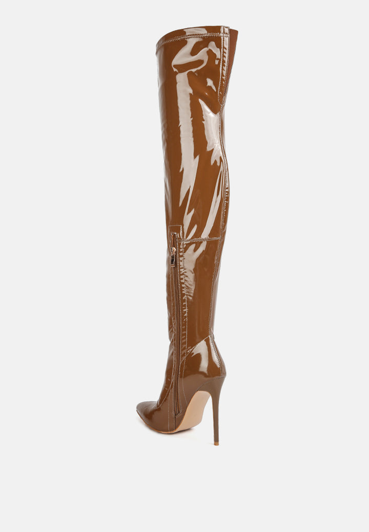 women stiletto long boots#color_brown