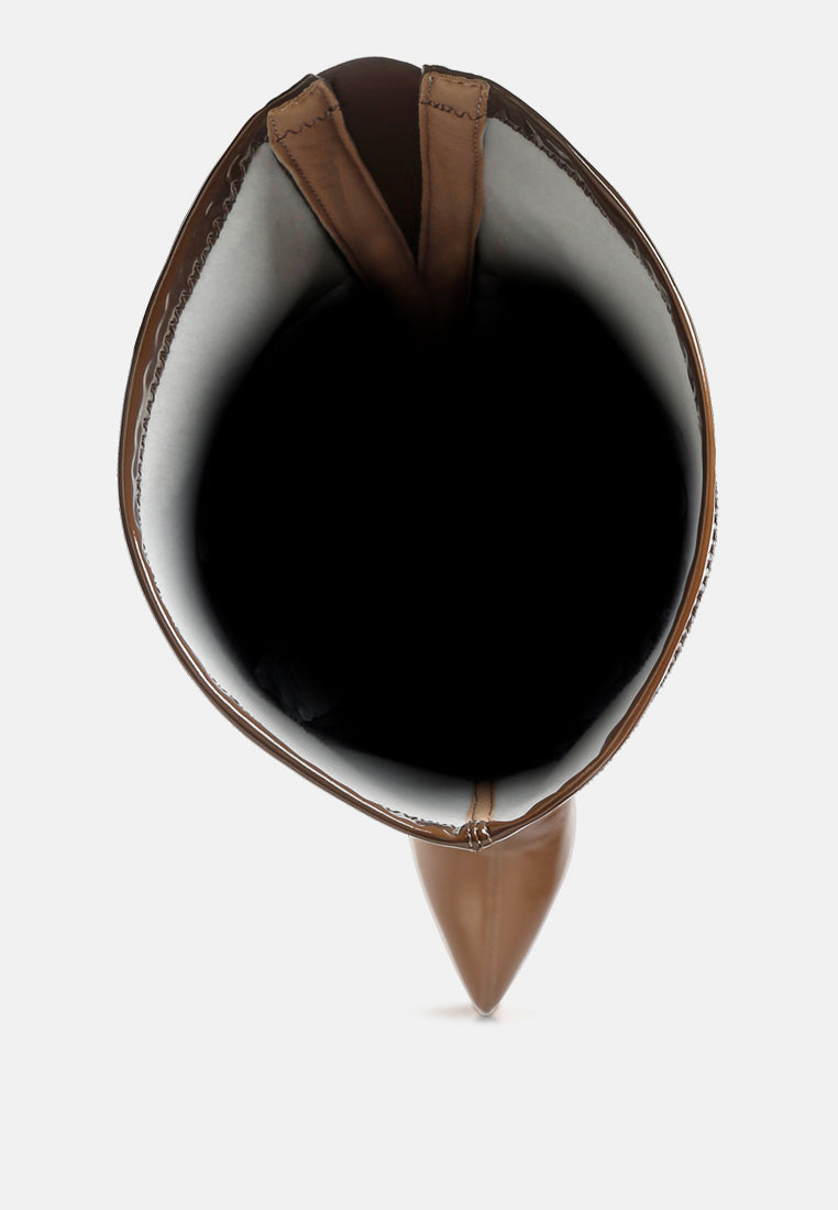 women stiletto long boots#color_brown