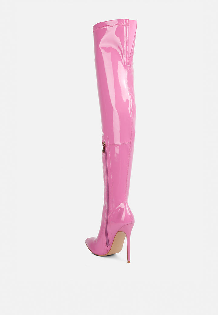women stiletto long boots#color_pink