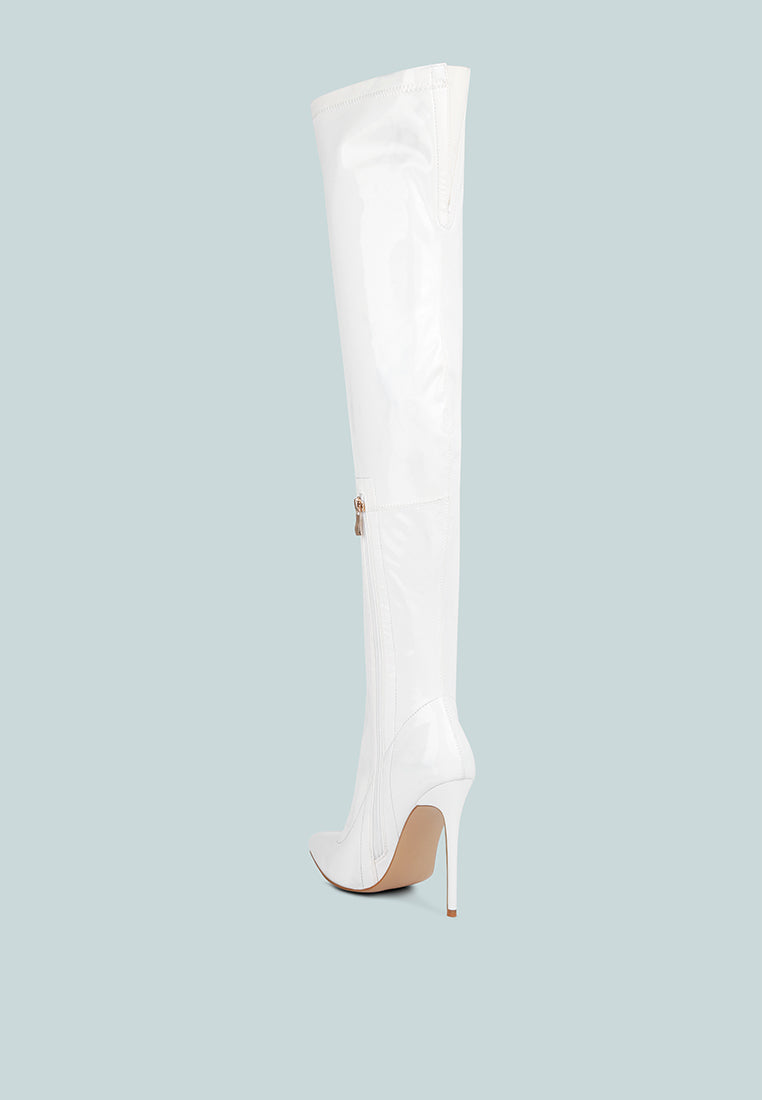 women stiletto long boots#color_white